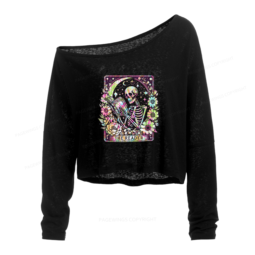 Pagewings The Reader Tarot Card Slouchy Long Sleeve Off Shoulder T-shirt