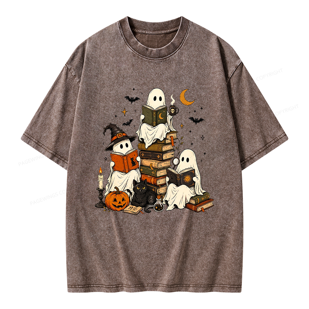 Pagewings Halloween Book Club Unisex Washed T-shirt