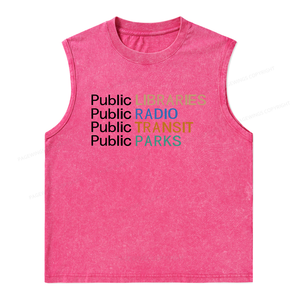 Pagewings Public Libraries Radio Transit Parks Unisex Washed Tank Top
