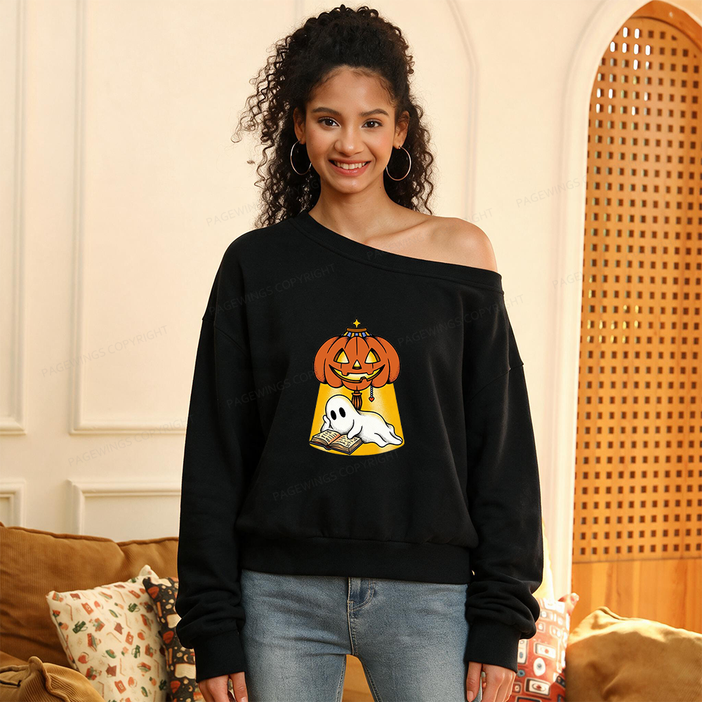 Pagewings Halloween Reader Women Off Shoulder Sweatshirt
