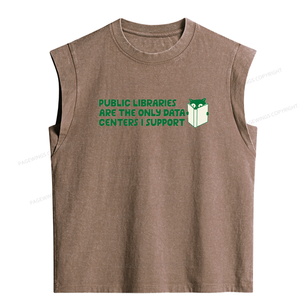 Pagewings Support Public Libraries Not Data Centers Women's Washed Tank Top