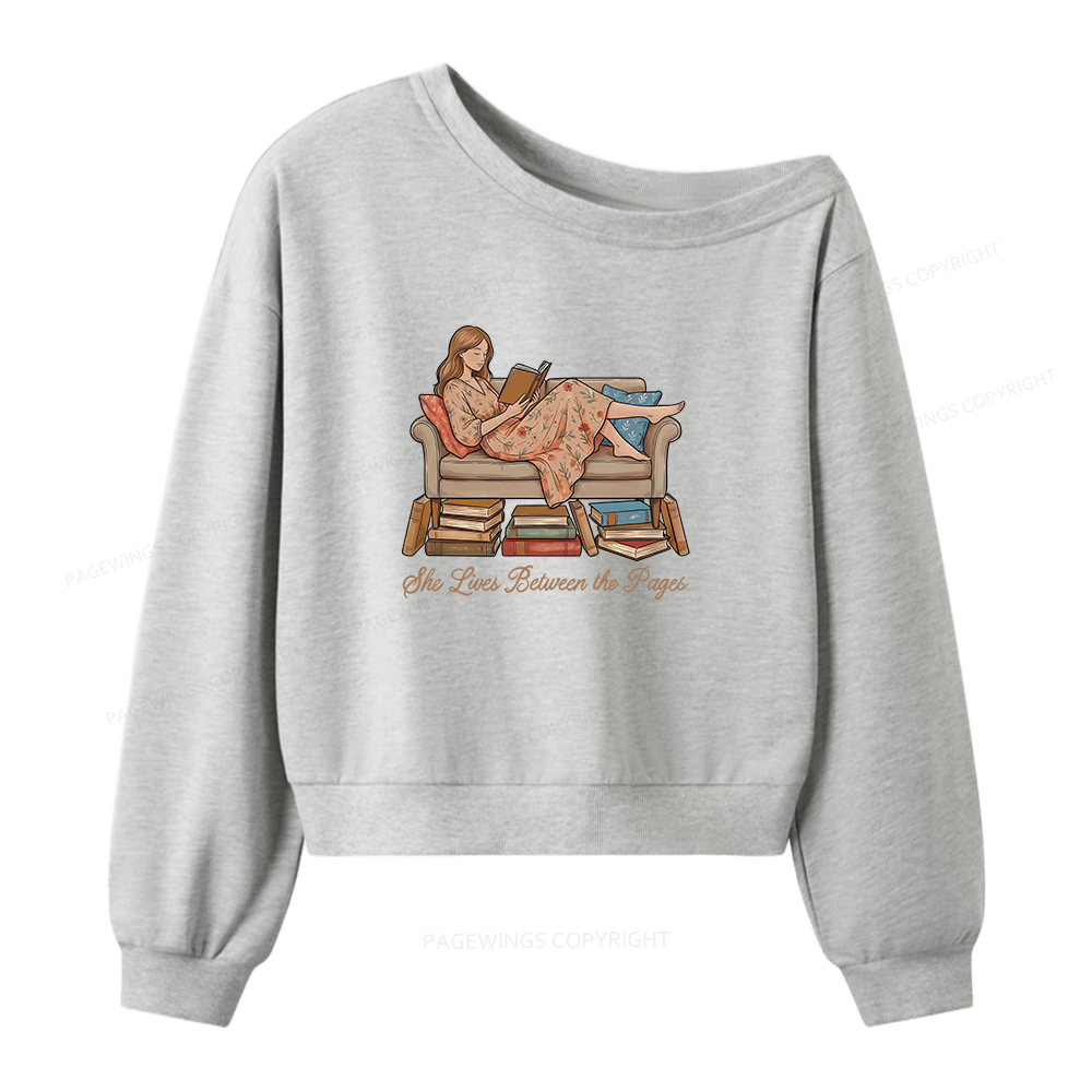 Pagewings She Lives Between the Pages Women Off Shoulder Sweatshirt