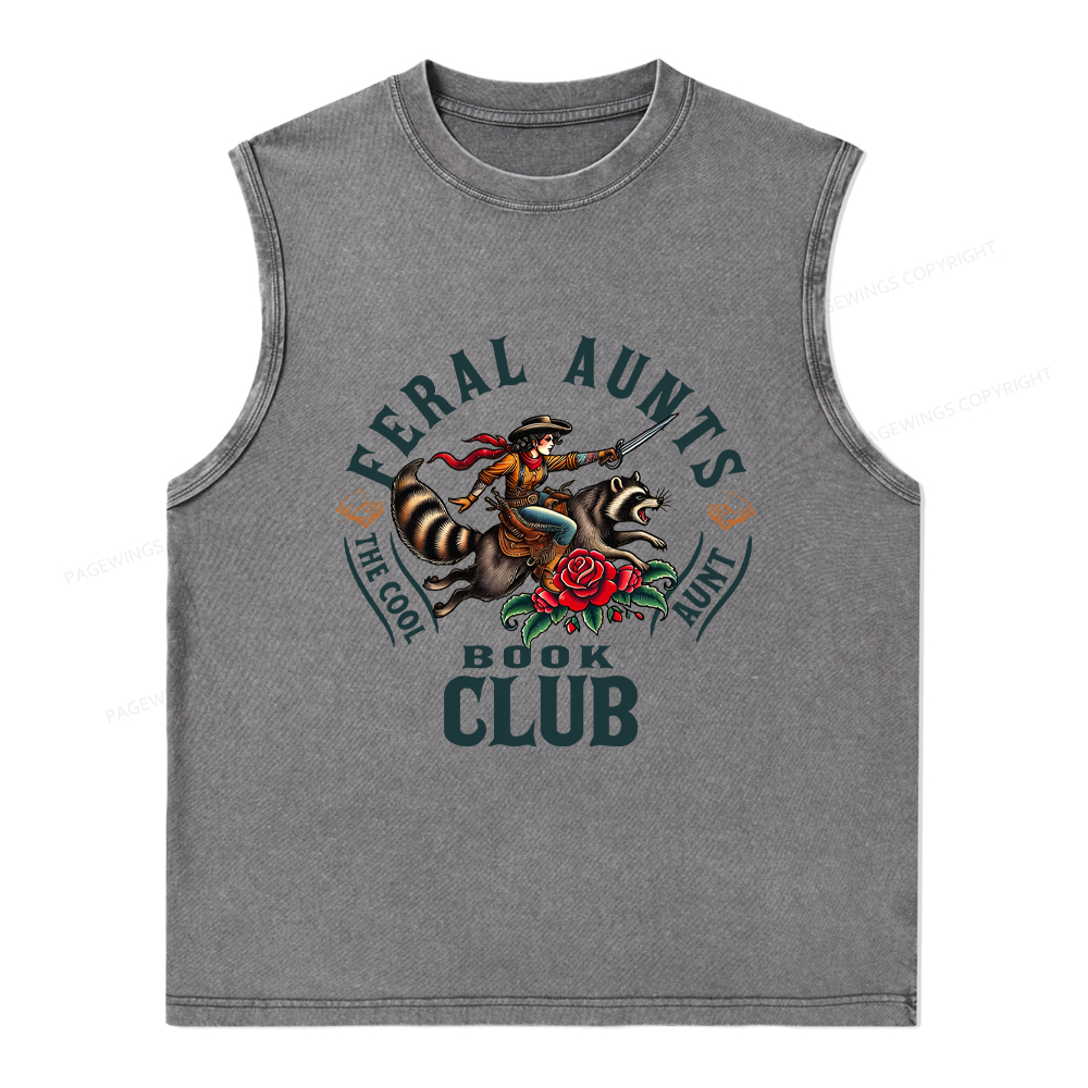Pagewings Feral Aunt Social Book Club Washed Tank Top