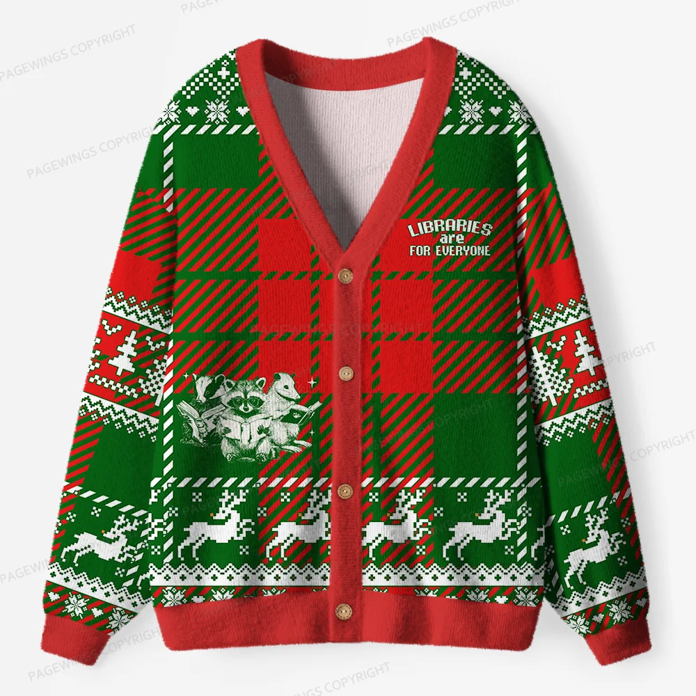 Pagewings Libraries For Everyone Unisex Ugly Cardigan Sweaters