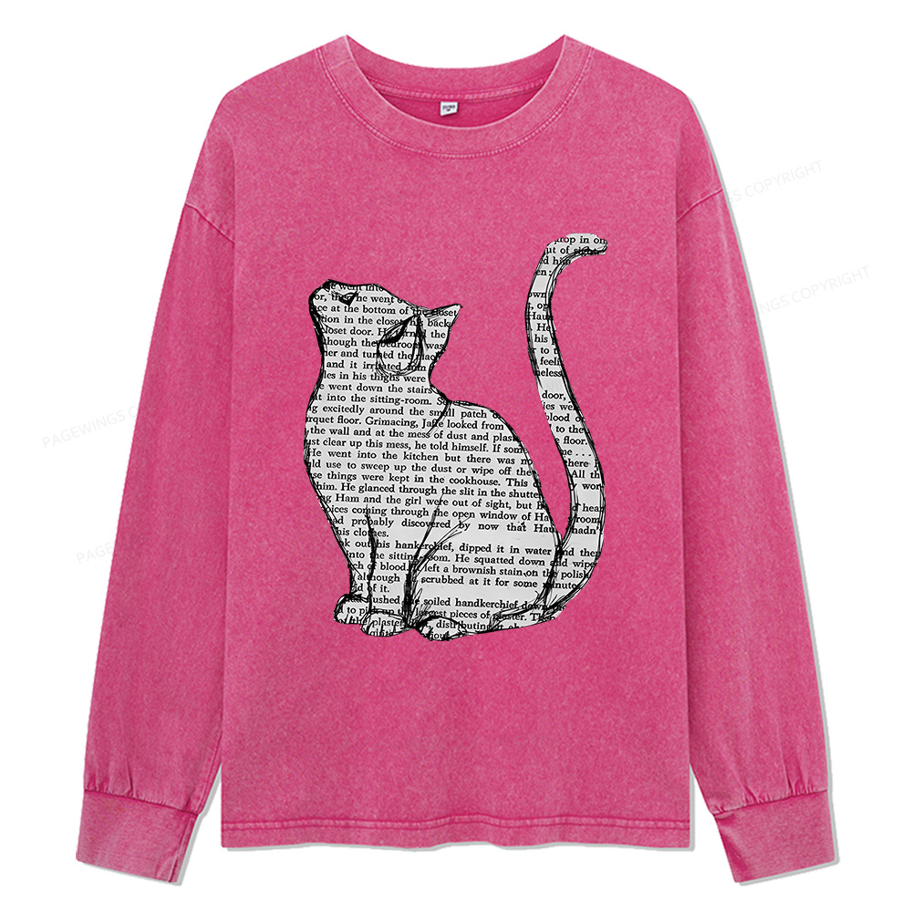 Pagewings Lots Of Books And Cute Cats Unisex Washed Long Sleeve T-shirt