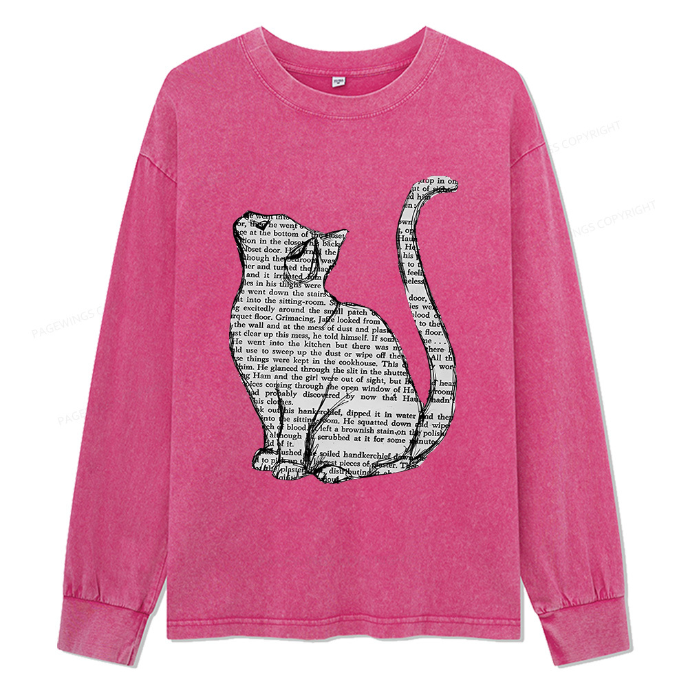 Pagewings Lots Of Books And Cute Cats Unisex Washed Long Sleeve T-shirt