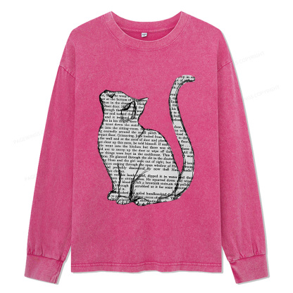 Pagewings Lots Of Books And Cute Cats Unisex Washed Long Sleeve T-shirt