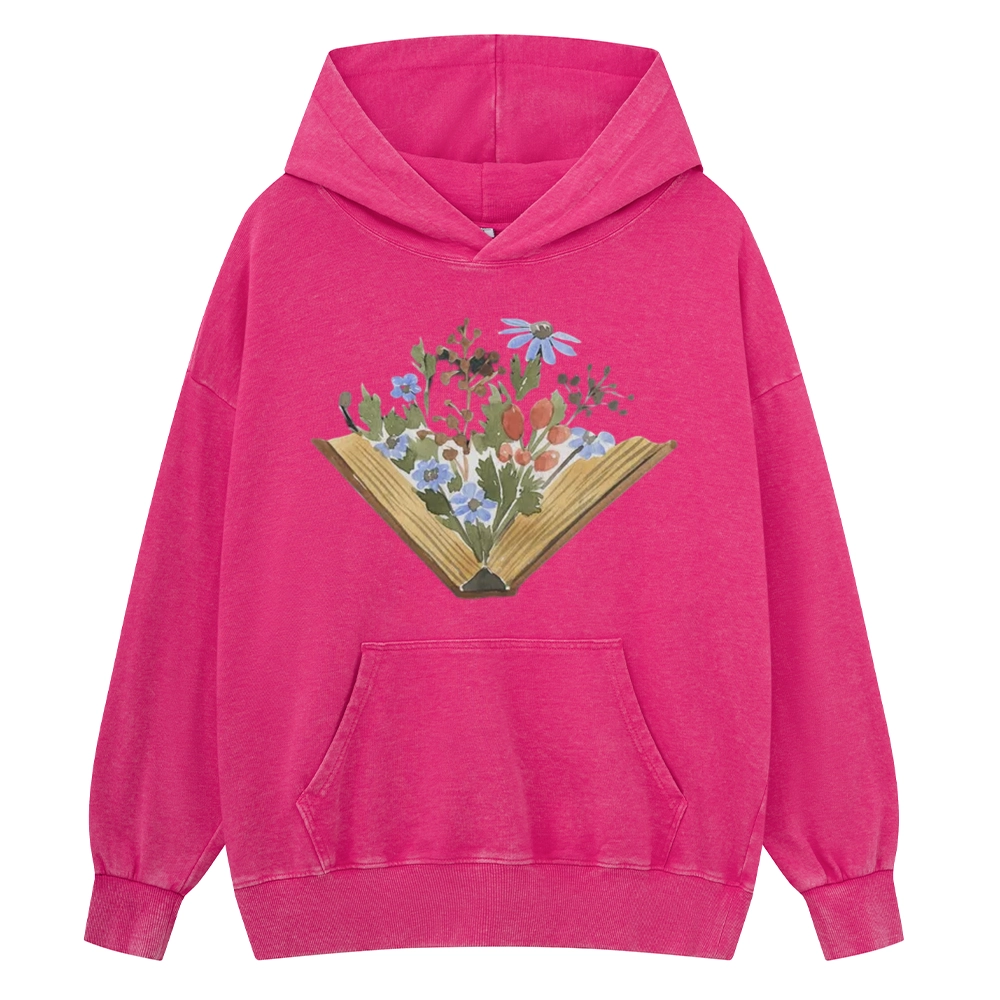 Pagewings Wildflowers Book Unisex Washed Hoodie