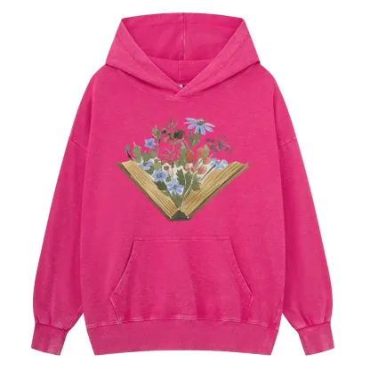 Pagewings Wildflowers Book Unisex Washed Hoodie