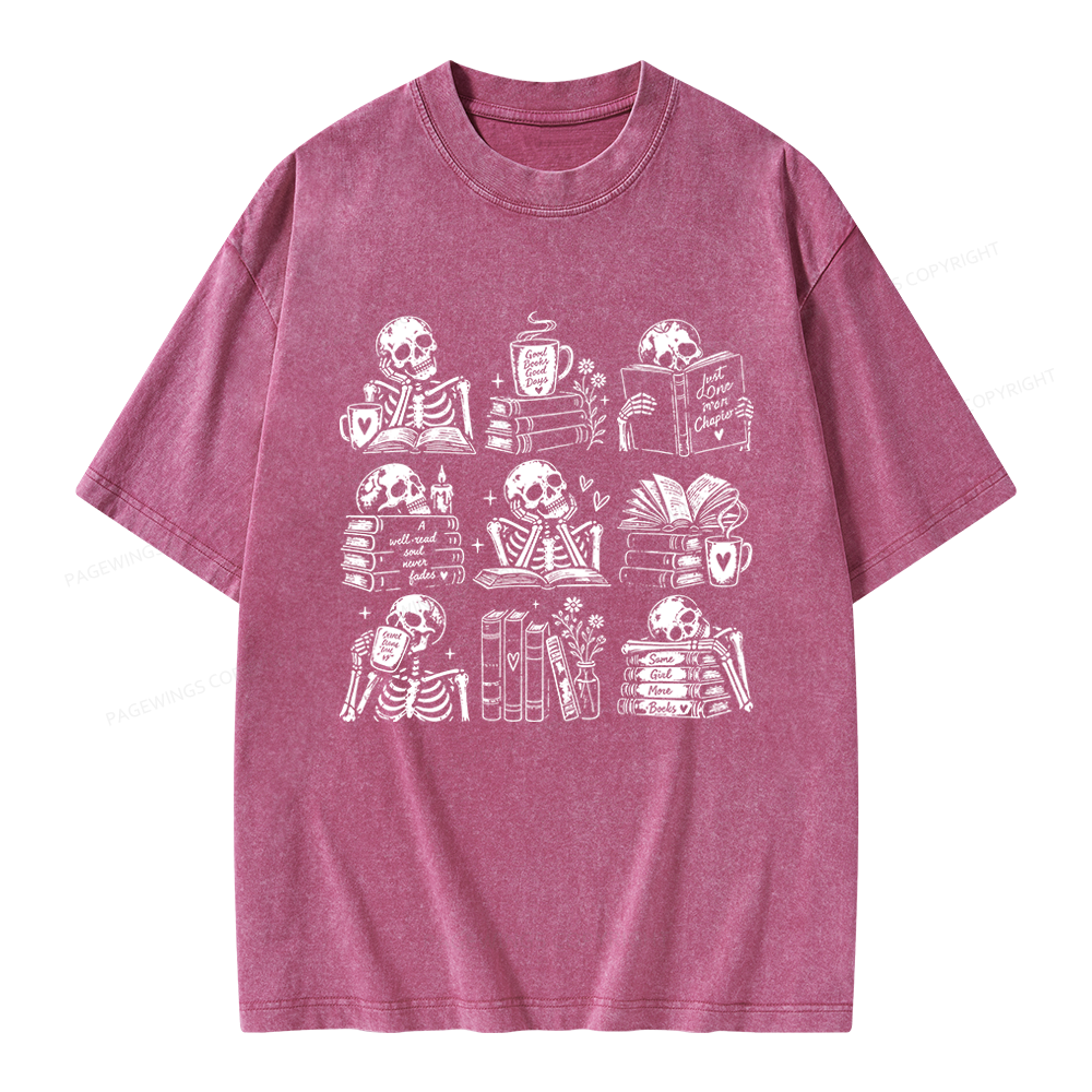 Pagewings Bookish Skeleton Unisex Washed T-shirt