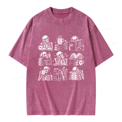 Pagewings Bookish Skeleton Unisex Washed T-shirt