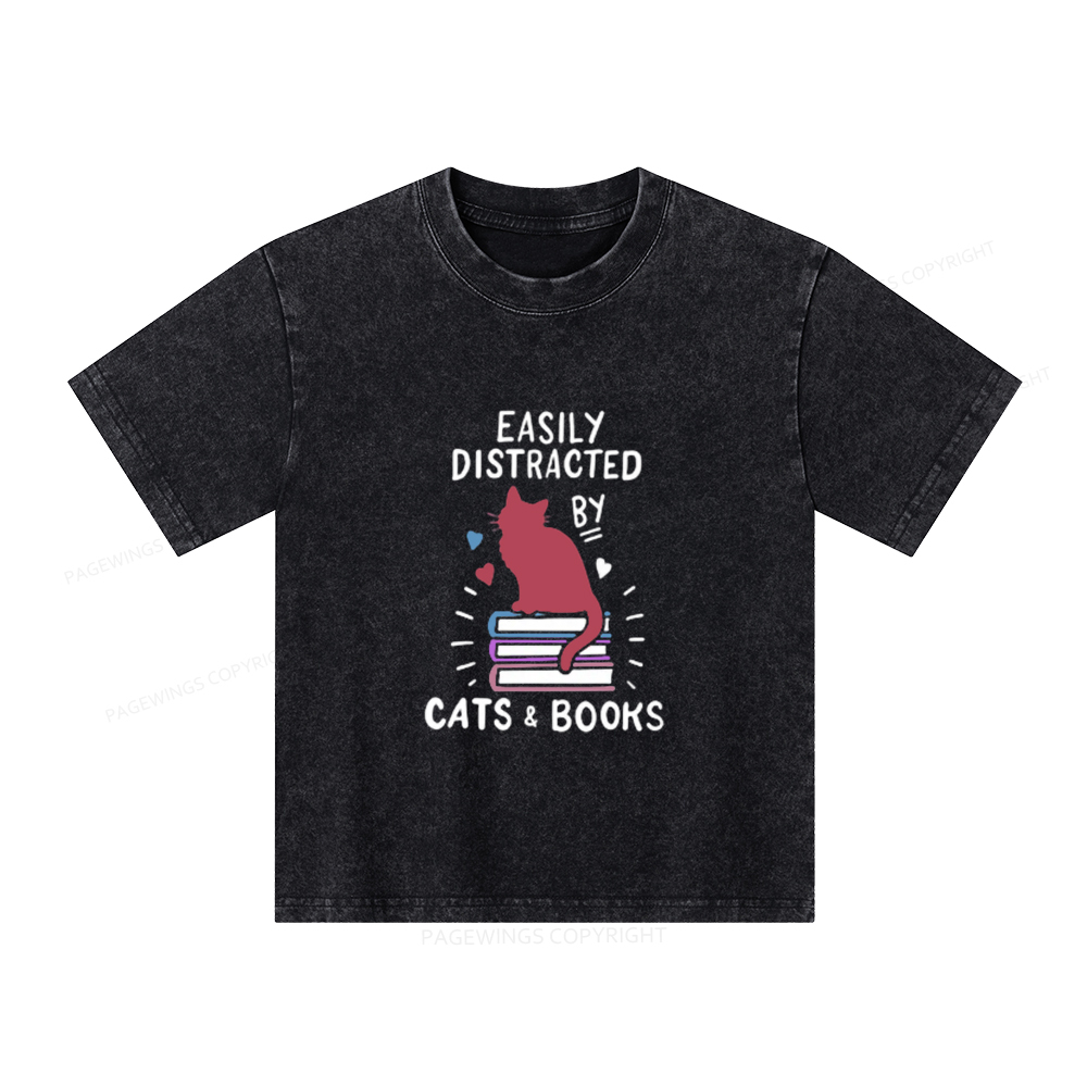 Pagewings Book Fun Cat Book Funny Unisex Kids Washed T-shirt