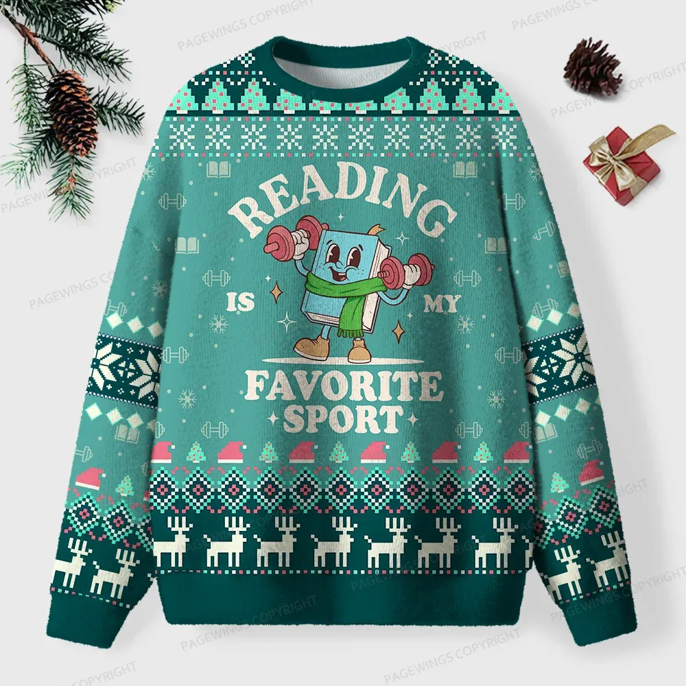 Pagewings Reading Is My Favorite Sport Unisex Ugly Knit Sweatshirt