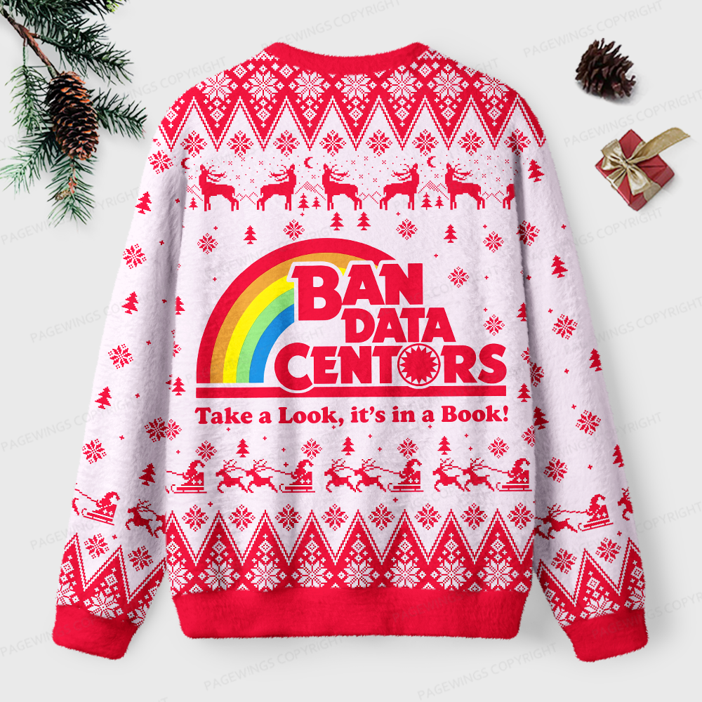 Pagewings Ban Data Centers Read Books Unisex Ugly Light Knit Sweatshirt