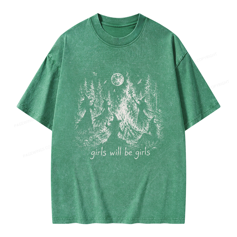 Pagewings Girls Will Be Girls Unisex Washed T-shirt