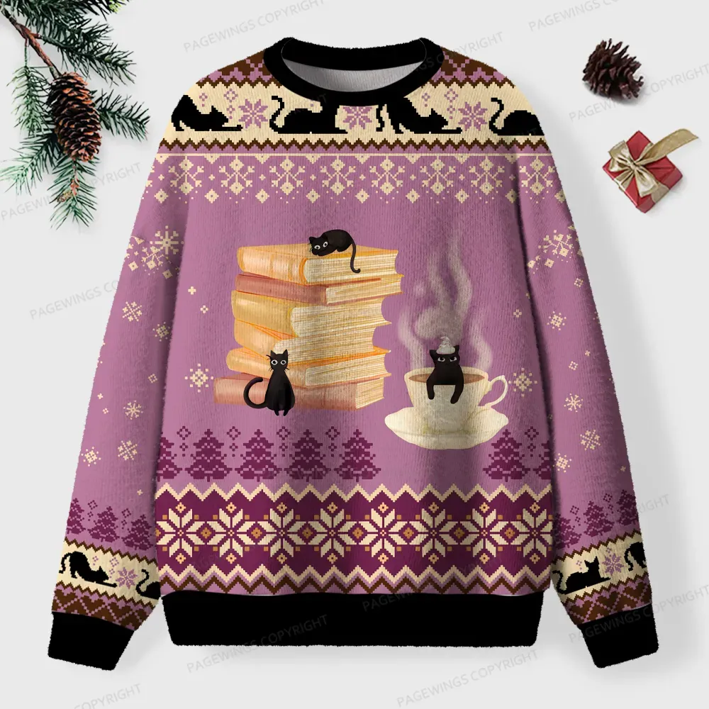 Pagewings Just a Book Loving Cat Unisex Ugly Knit Sweatshirt