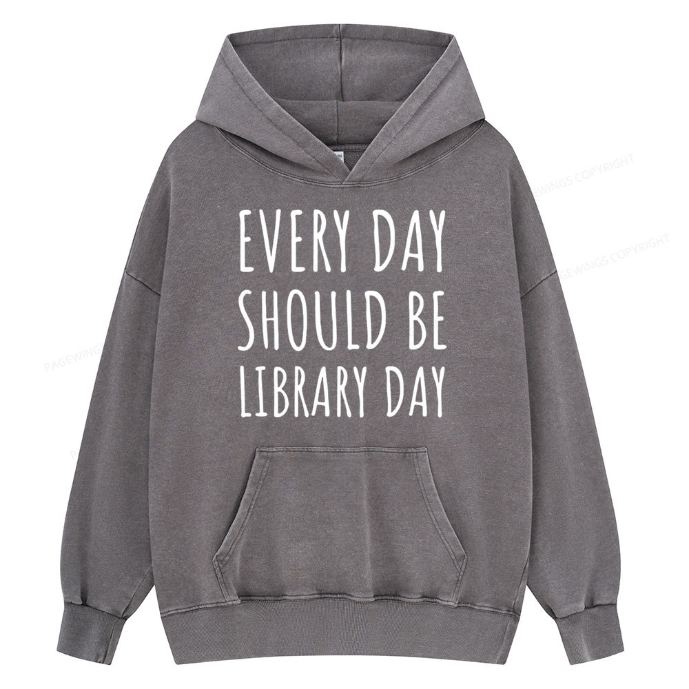 Pagewings Library Day Media Specialist  Unisex Washed Hoodie