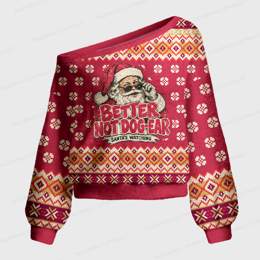 Pagewings Christmas Reading Off Shoulder Ugly Knit Sweater