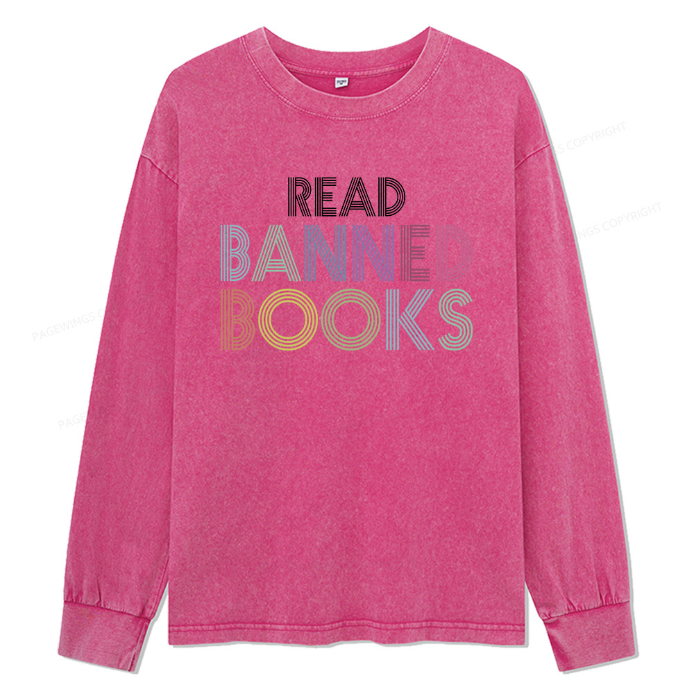 Pagewings Read Banned Books Unisex Washed Long Sleeve T-shirt