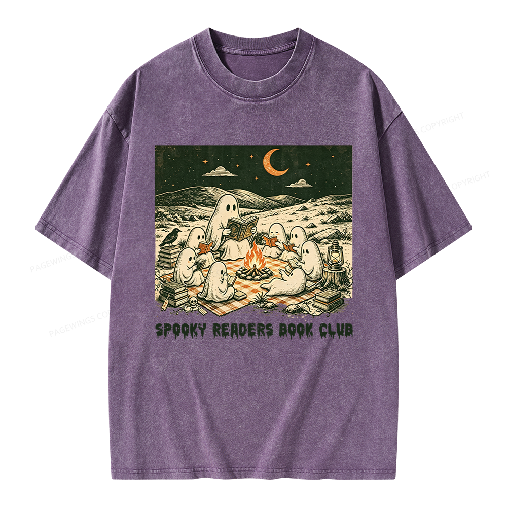 Pagewings Spooky Readers Book Club Unisex Washed T-shirt