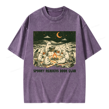 Pagewings Spooky Readers Book Club Unisex Washed T-shirt