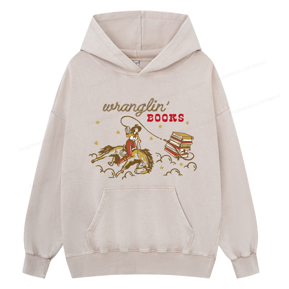 Pagewings Wranglin' Books Unisex Washed Hoodie