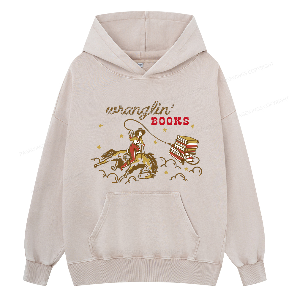 Pagewings Wranglin' Books Unisex Washed Hoodie