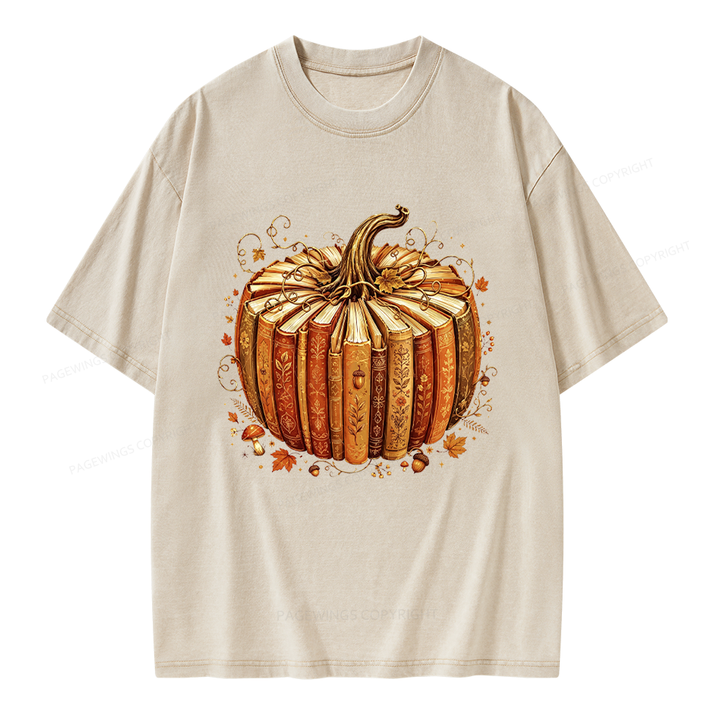 Pagewings Fall Book Pumpkin Unisex Washed T-shirt