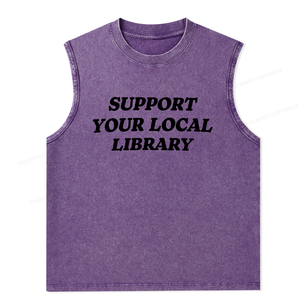 Pagewings Support Your Local Library Unisex Washed Tank Top