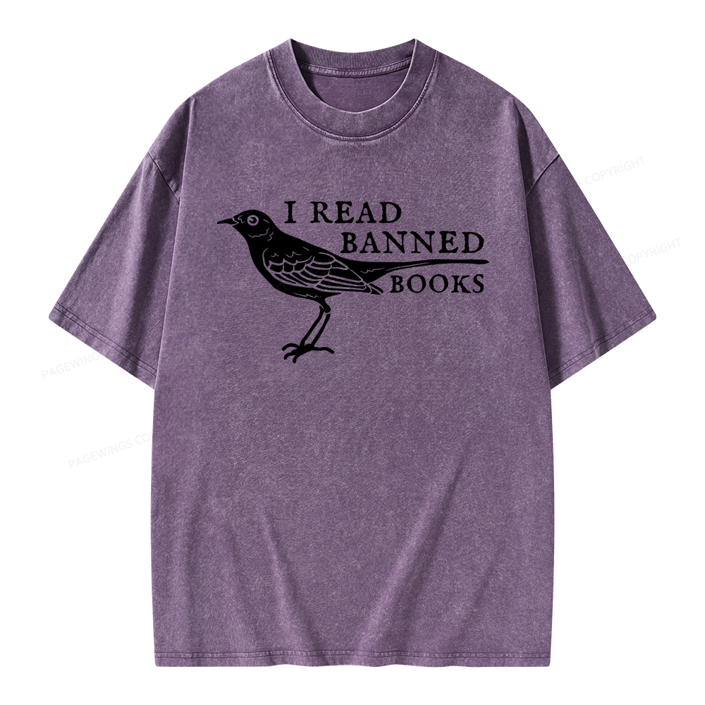 Pagewings Read Banned Books Unisex Washed T-shirt