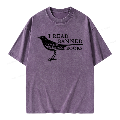 Pagewings Read Banned Books Unisex Washed T-shirt