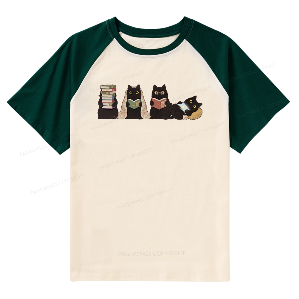 Pagewings Black Cats Reading Raglan T-shirt