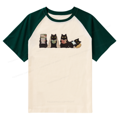 Pagewings Black Cats Reading Raglan T-shirt