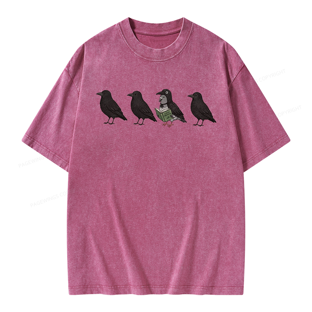 Pagewings Funny Crow Pigeon Unisex Washed T-shirt