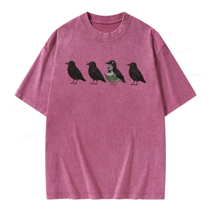 Pagewings Funny Crow Pigeon Unisex Washed T-shirt