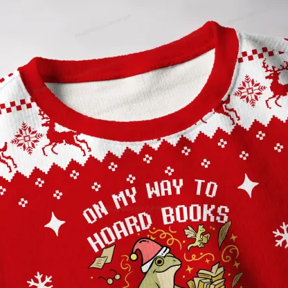 Pagewings On My Way To Hoard Books And Cause Chaos Unisex Ugly Knit Sweatshirt