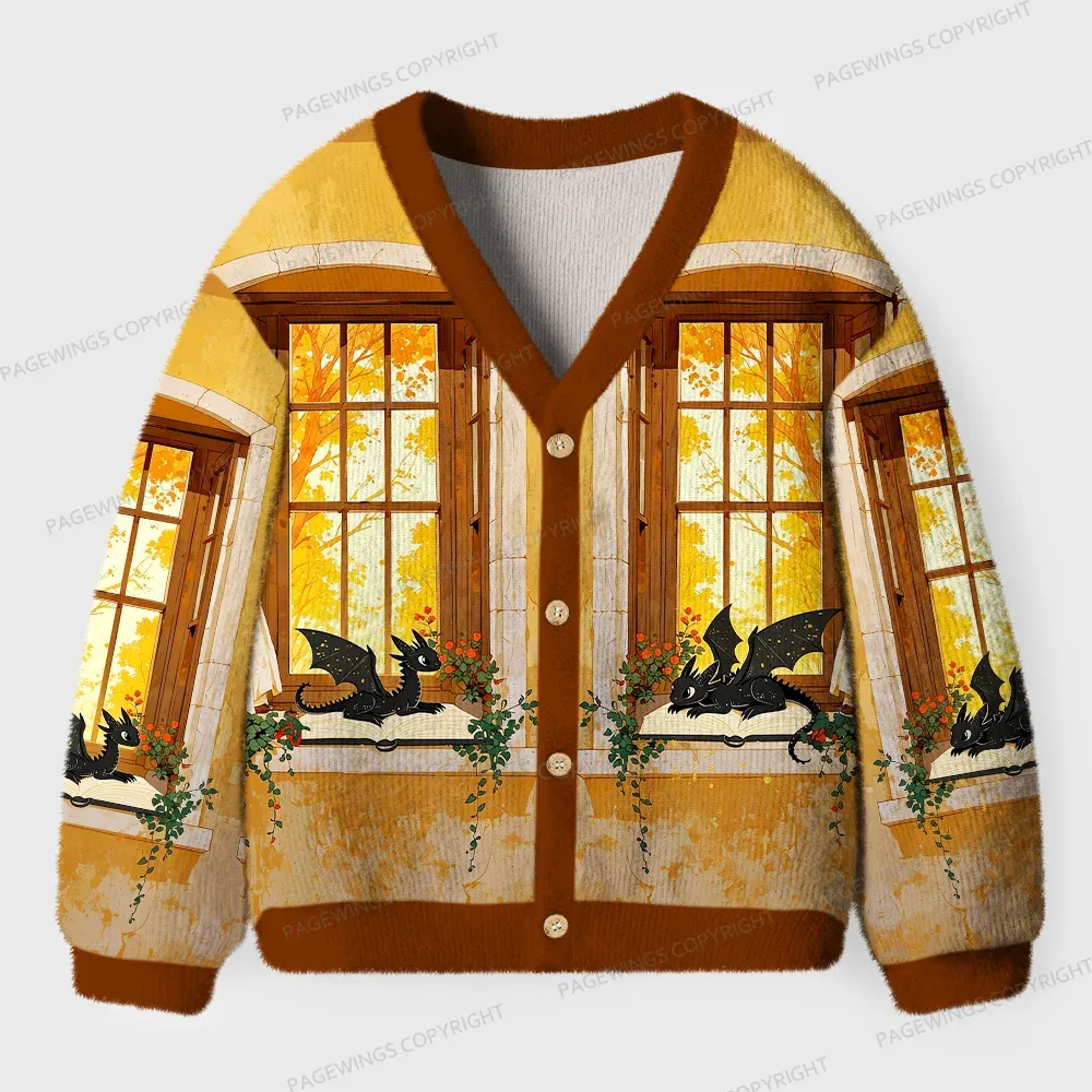 Pagewings Dragons Reading Unisex Ugly Cardigan Sweaters