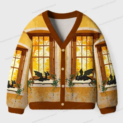 Pagewings Dragons Reading Unisex Ugly Cardigan Sweaters