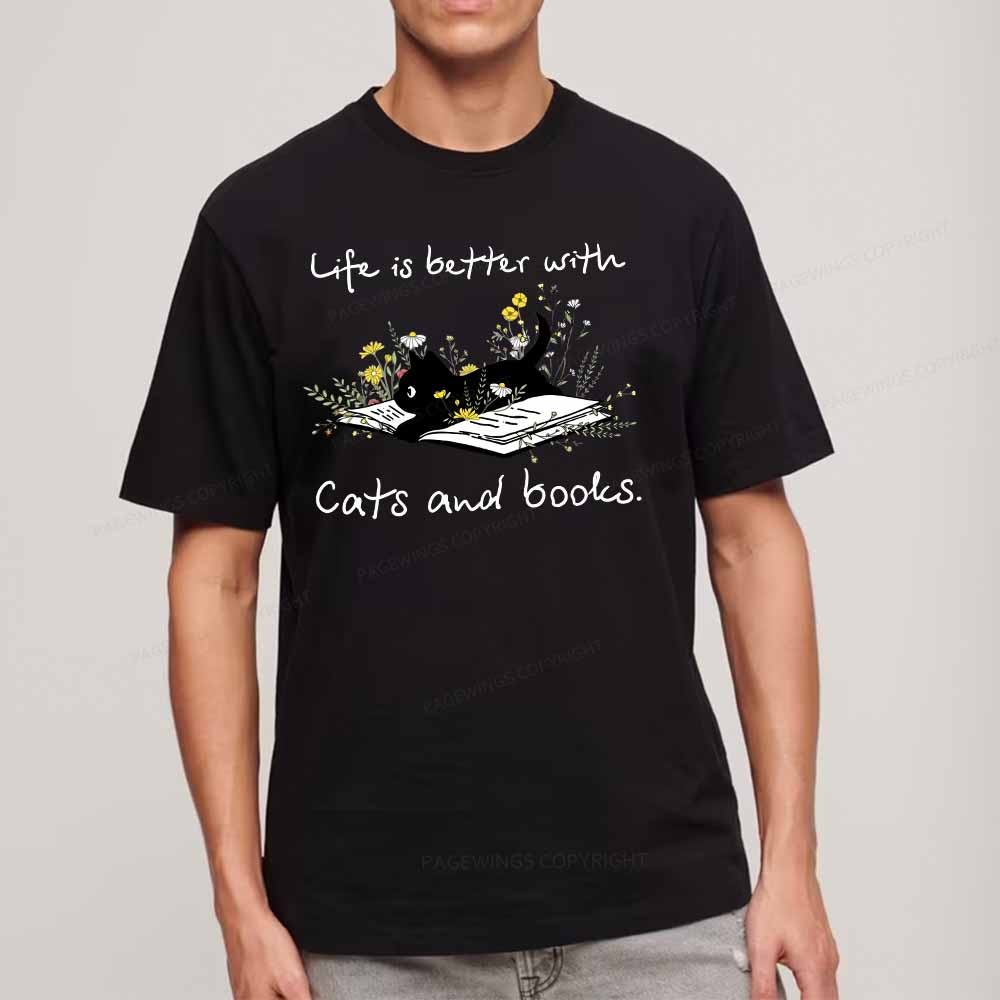 Pagewings Life Is Better With Cats And Books Unisex Classic T-shirt
