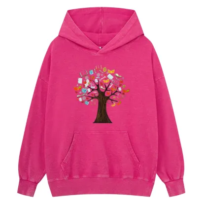 Pagewings Book Tree Vintage Graphic Unisex Washed Hoodie
