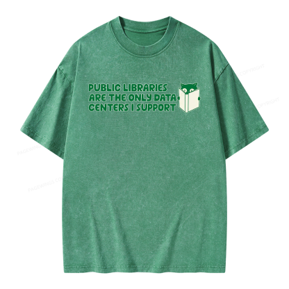 Pagewings Support Public Libraries Not Data Centers Unisex Washed T-shirt