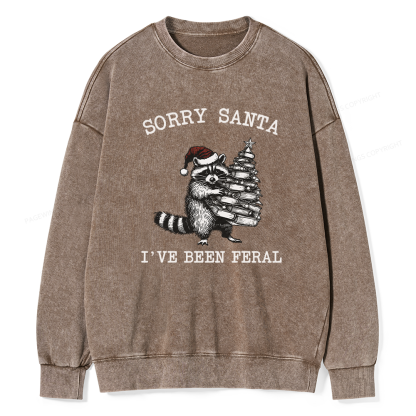 Pagewings Sorry Santa I've Been Feral Unisex Washed Sweatshirt