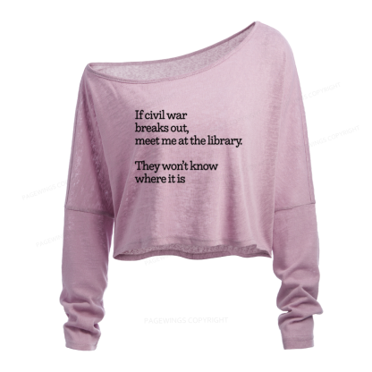 Pagewings Read Banned Books Slouchy Long Sleeve Off Shoulder T-shirt