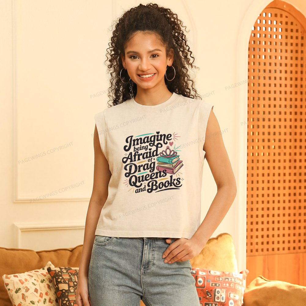 Pagewings Imagine Being Afraid Of Drag Queens And Books Women's Washed Tank Top