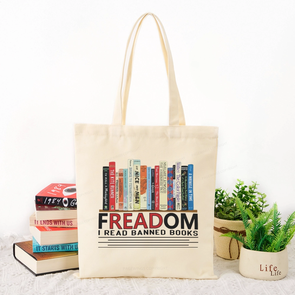 Pagewings Freadom I Read Banned Books Tote Bag