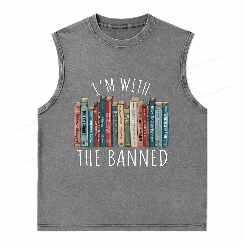 Pagewings I'm With The Banned Unisex Washed Tank Top