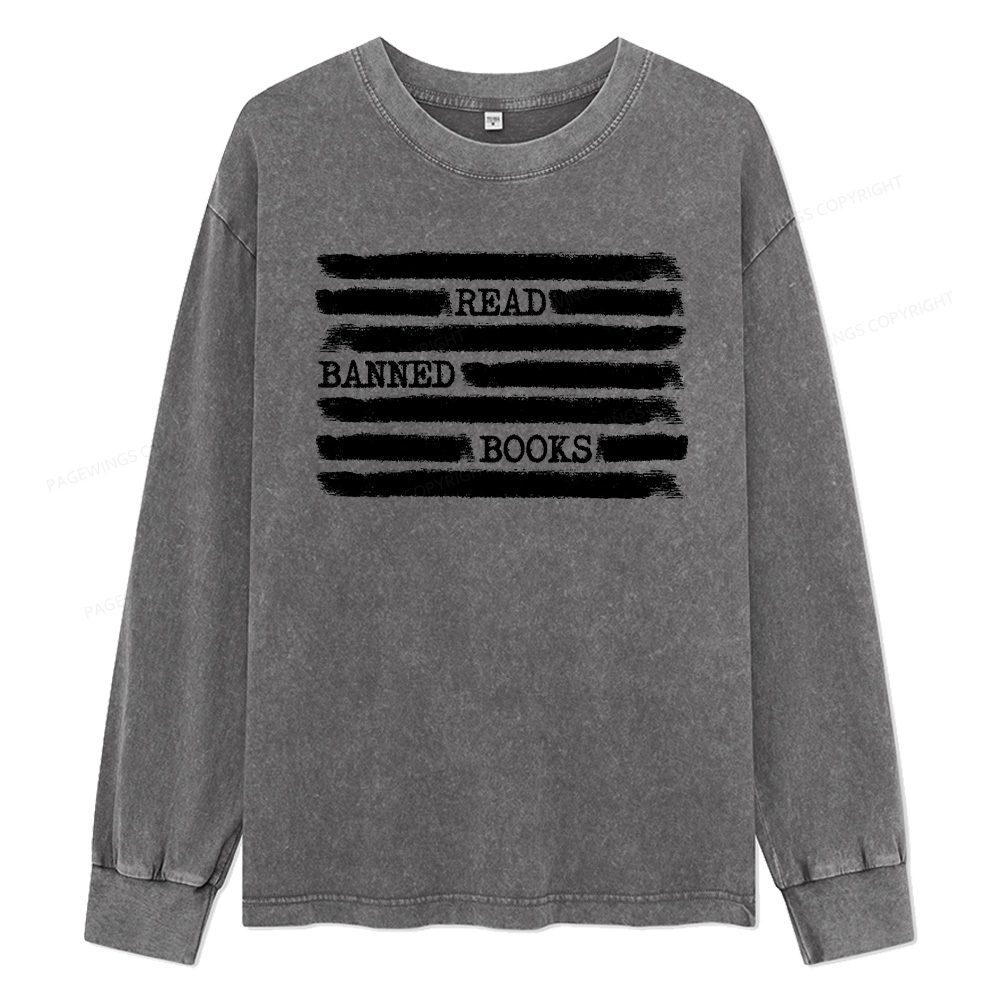 Pagewings Read Banned Books Bookworm Unisex Washed Long Sleeve T-shirt