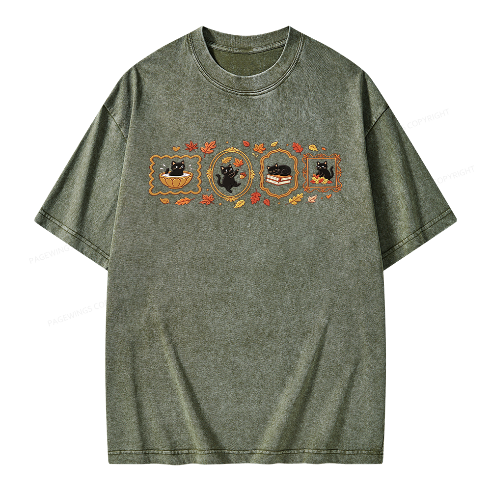 Pagewings Black Cat Pumpkin Unisex Washed T-shirt