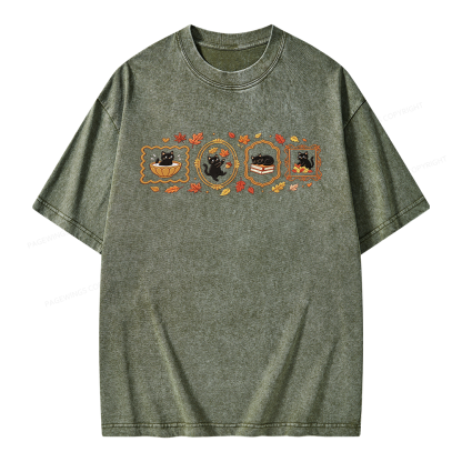 Pagewings Black Cat Pumpkin Unisex Washed T-shirt