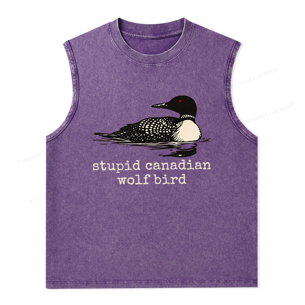 Pagewings Stupid Canadian Wolf Bird Unisex Washed Tank Top